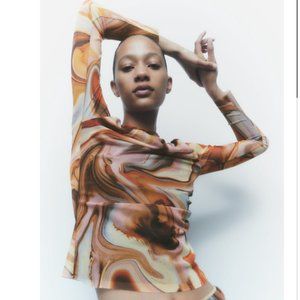 NWT ZARA PRINTED TULLE TOP